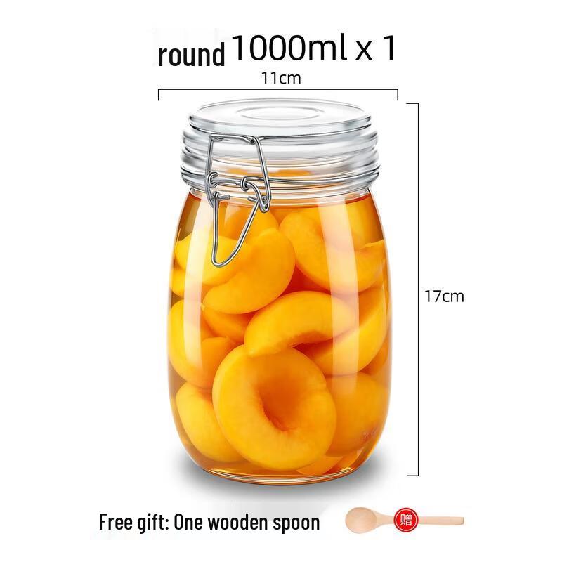HANDUNYOU 1000ML Glass Storage Jar with Wooden Spoon