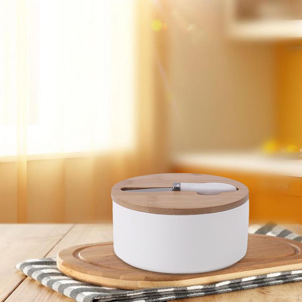 Butter Dish with Lid and Knife for Countertop, Round Ceramic Butterdish, Cheese Holder, Counter