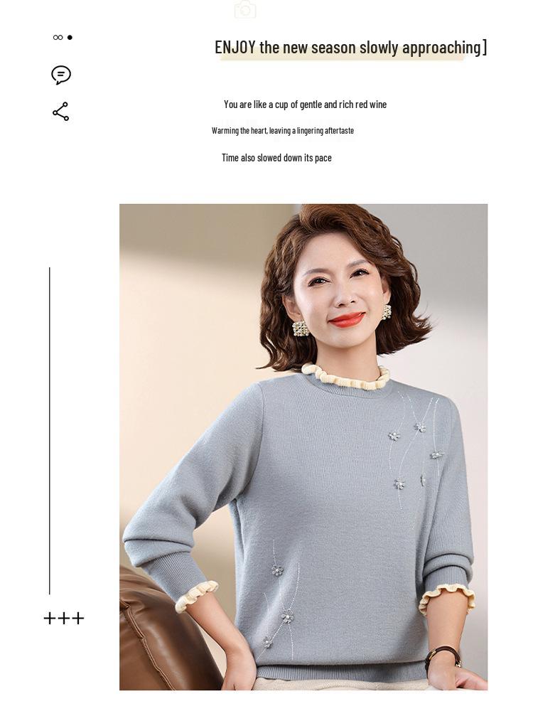 Mom's Stylish Plus Velvet Sweater - New Winter Warm Base Layer Top for Middle-Aged and Elderly Women