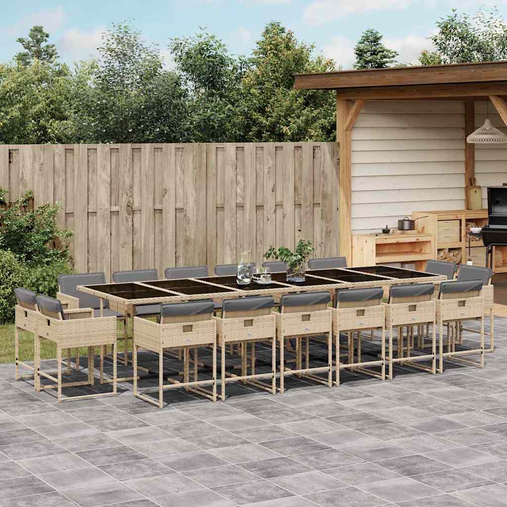 17 Piece Garden Dining Set with Cushions Beige Mix Poly Rattan