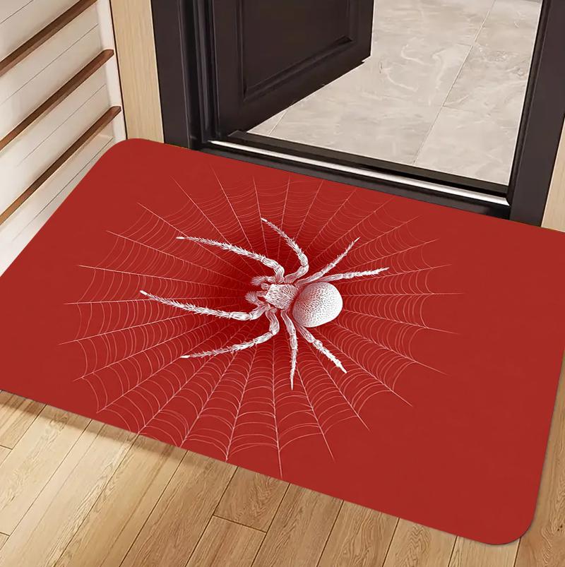 Realistic Spider Web Area Rug Creepy Gothic Halloween Spooky Decorative Entryway Door Mat for Hallway Non Slip Soft