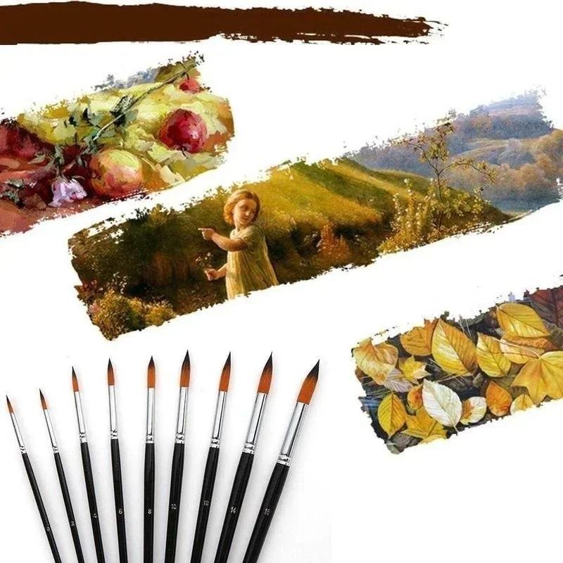 9pcs Long Handle Nylon Watercolor Brush Acrylic Painting Brushes Gouache Pen Pintura Art Supplies Artist Accessories Stationery