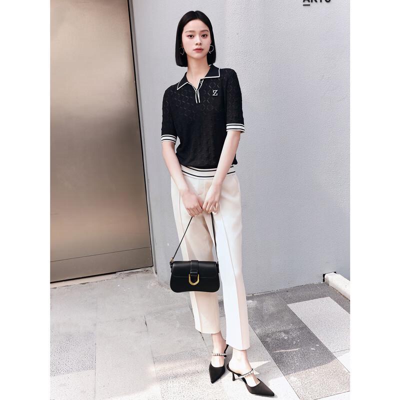 JUZUI Women's Colorblock Polo Short Sleeve Knit Top