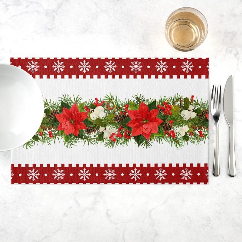 NOVÝ Lněný Vánoční Květ Poinsettie Tištěný podložka pod talíř Látkový podložka pod šálek na kávu a čaj jídelní prostírání do kuchyně