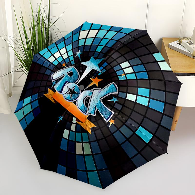 1 PC Automatic Folding Umbrella - Rock Music Pattern, Portable & Foldable Design with 8 Ribs, Christmas Birthday Gifts