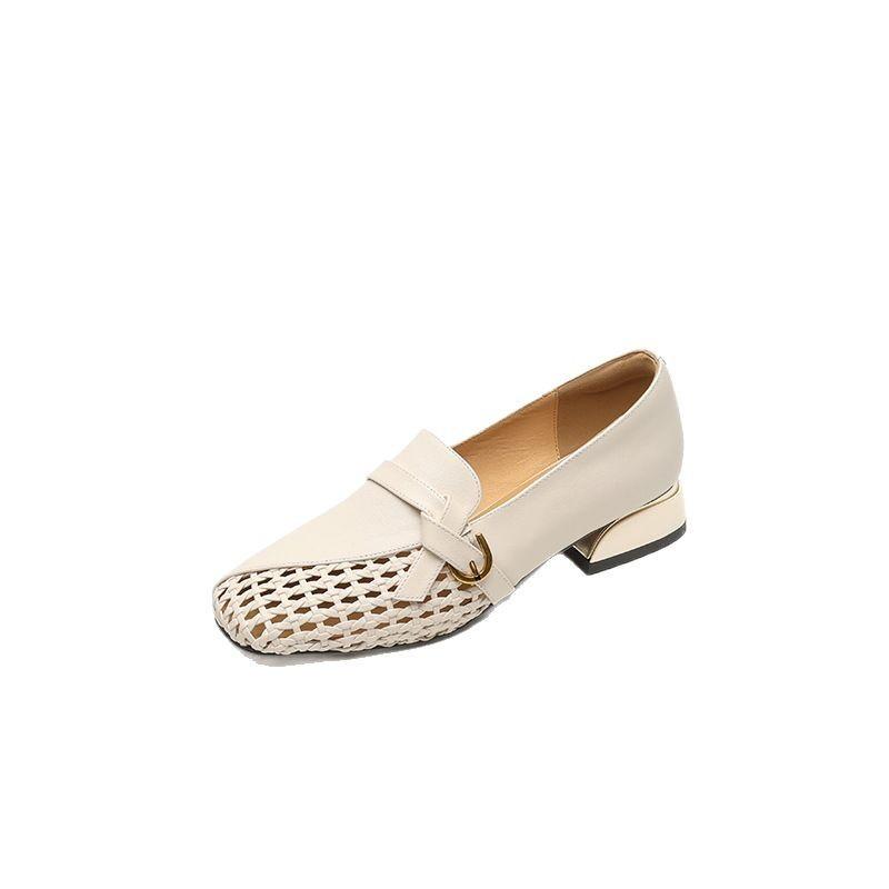 2025 spring fashion versatile square heel bag head low-top shoes comfortable versatile hollow patent leather fashion one-pedal single shoes