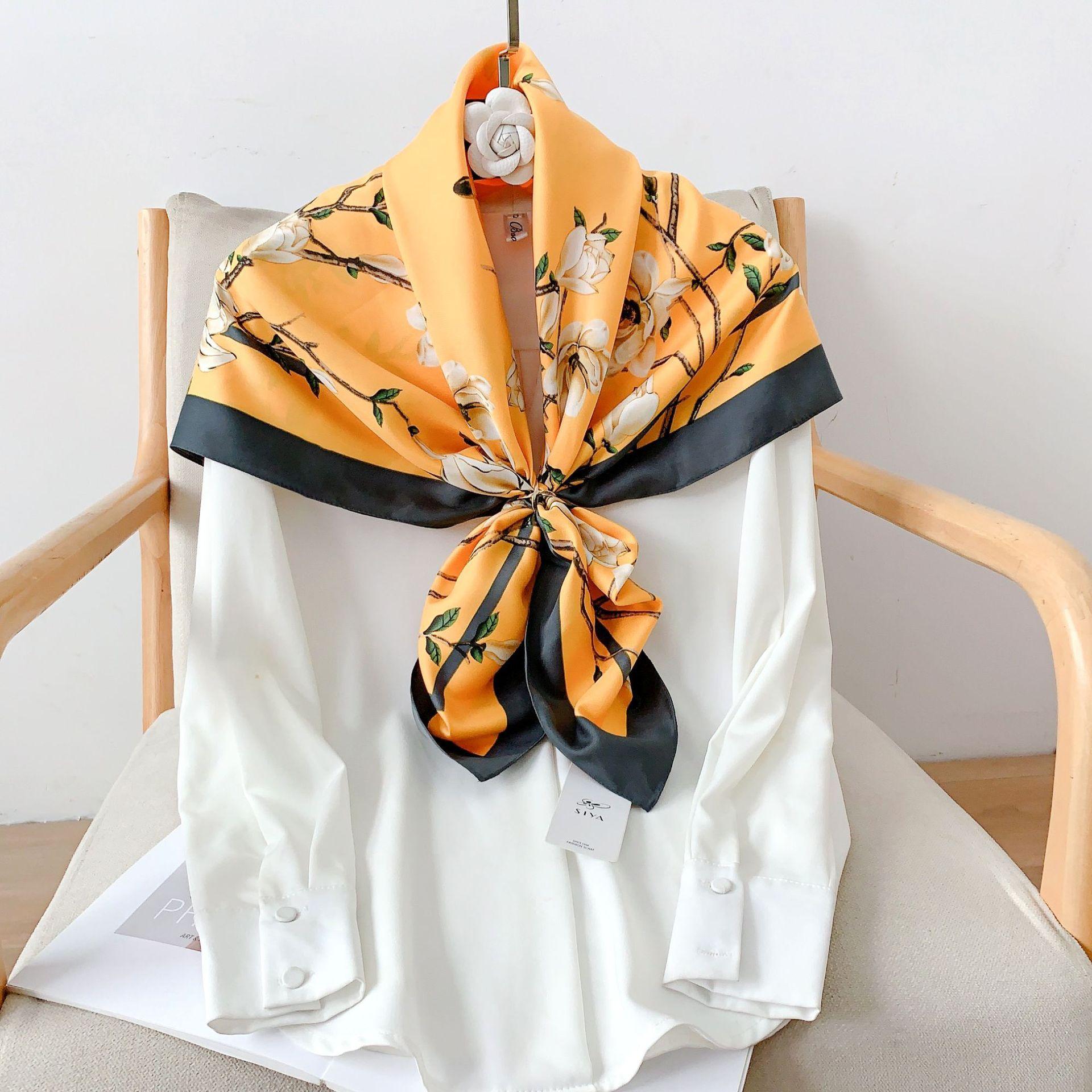 

90 см квадратный большой квадратный шарф Four Seasons, роскошная декоративная рубашка, профессиональный платок, повязка на голову, солнцезащитный платок 90*90cm