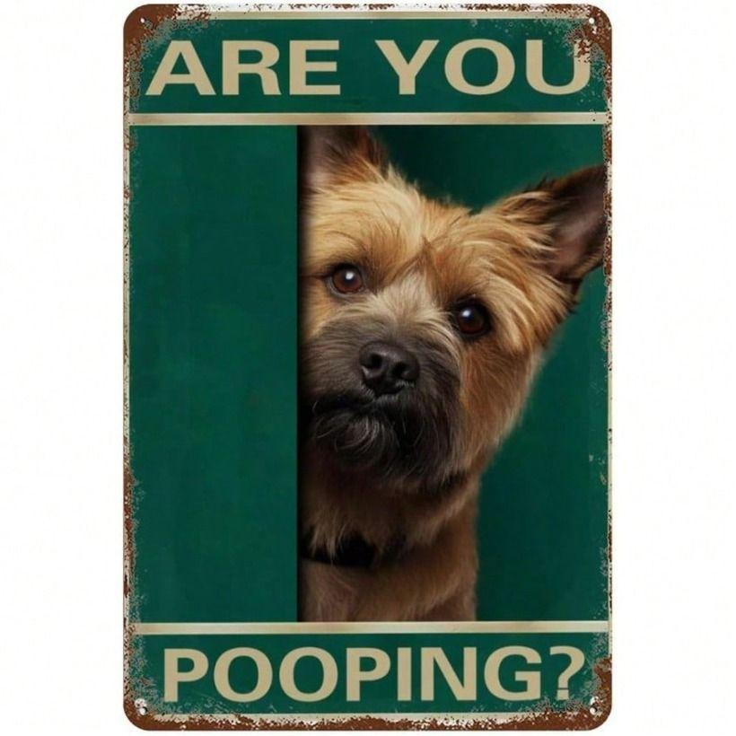 

Metal Wall Art Retro Dog Poster Cairn Terrier Pooping Sign for Bathroom