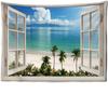 Faux Window Beach Sun Forest Painting Tapestry Wall Hanging Boho Psychedelic Home Decor