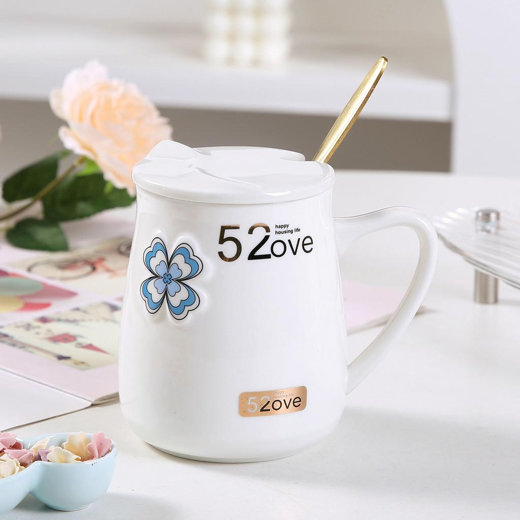 Paartasse Keramiktasse mit großem Fassungsvermögen mit Deckel und Löffel