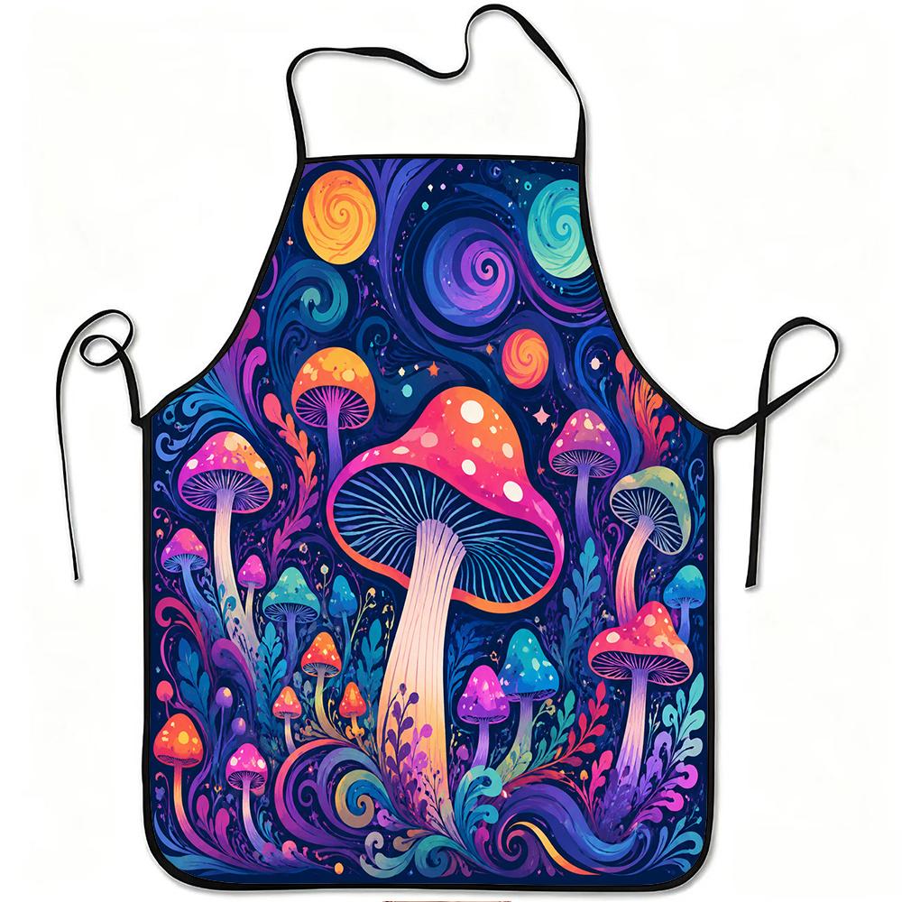 1pc Psychedelic Colorful Mushroom Forest Print Apron, Durable and Easy to Clean, Adjustable Waistband, Polyester Material, for K