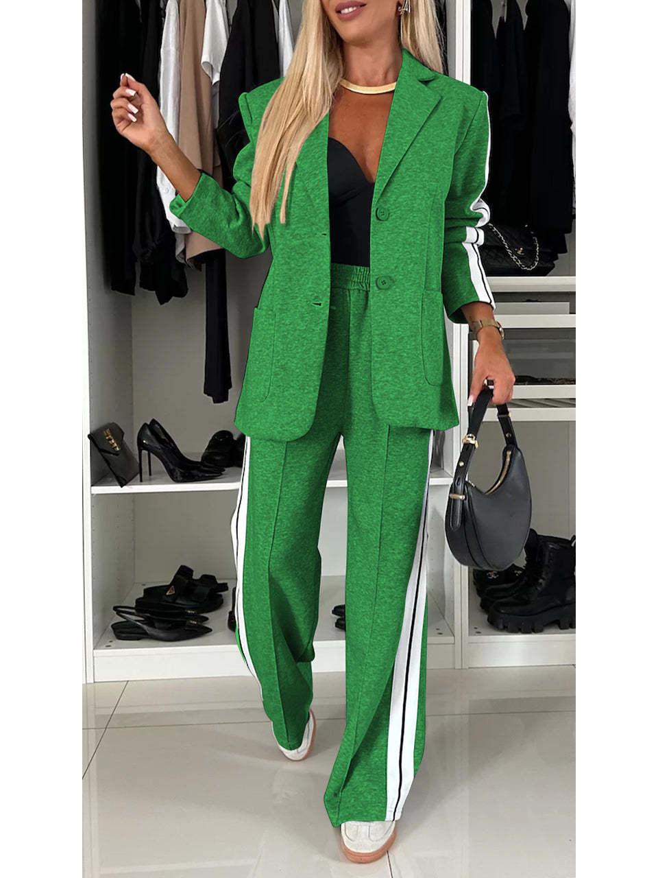 

2024 Autumn/Winter Women s Long-Sleeve Turn-Down Collar Casual Suit Set L