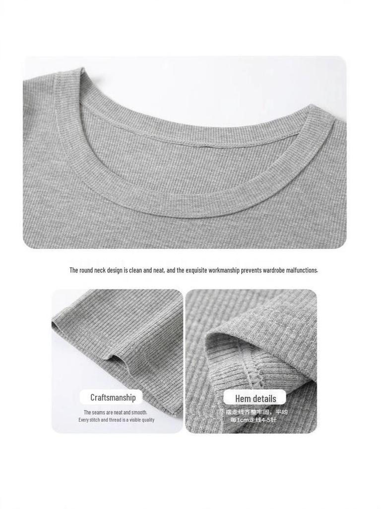 Women's Versatile Ribbed U-Neck Short Sleeve T-Shirt - High-End Feel, Fashionable Base Layer Top