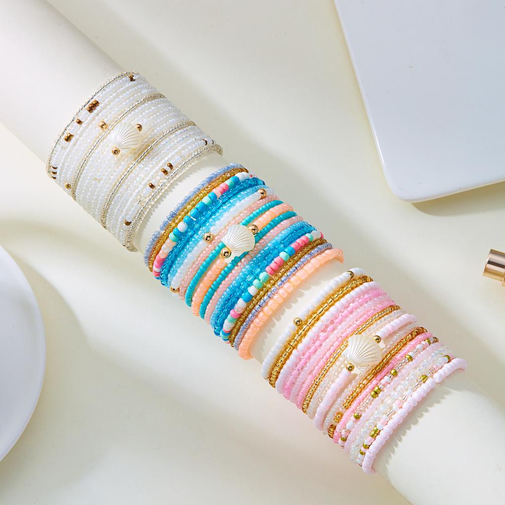 17/10Pcs Elastic Beaded Bracelets Bohemian Colorful Beads Stretchy Strand Chain Bangle Girls Summer Beach Party Vacation Jewelry