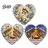 Heart Shaped Nativity Pendants Wooden Hanging Ornament for Christmas Tree Decorations, Retro Religious Ornaments Scene Garland Decoration Holiday Home