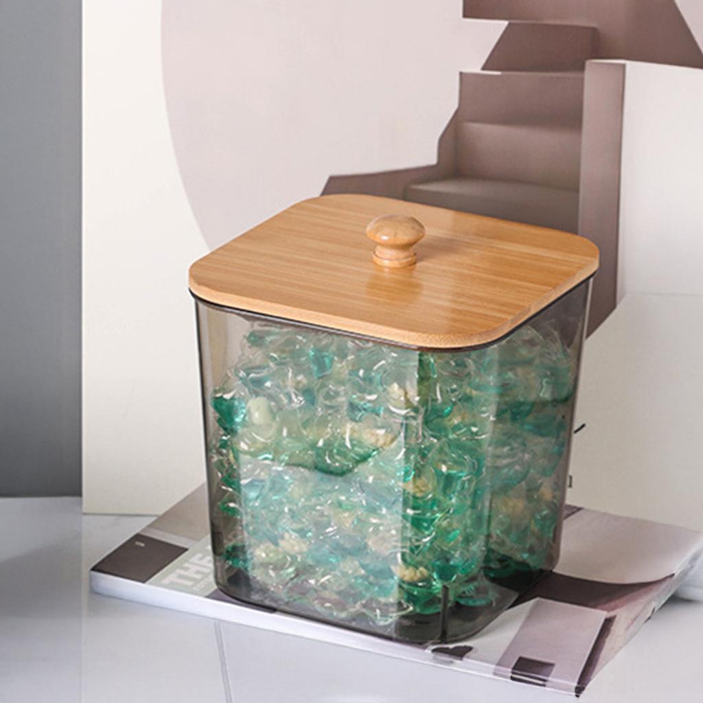 Laundry Room Storage Box With Bamboo Lid For Laundry Powder Home Living Room Coffee Table Desktop Creative Cotton Swab Box