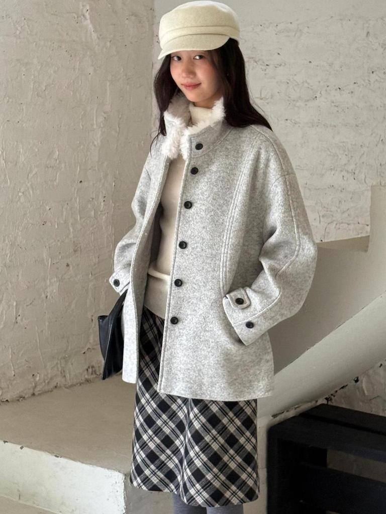 Women's Korean Retro Wool Tweed Plaid Mid-Length Skirt for Autumn/Winter