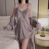 Women's Sleeping Autumn and Winter Butterfly Velvet Solid Color Mini Dress with Breast Pad Soft Casual Robe Suit for Women