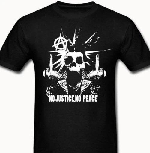 No Justice No Peace Anarchy Punk T shirt Tee Rock Skull anarchist L