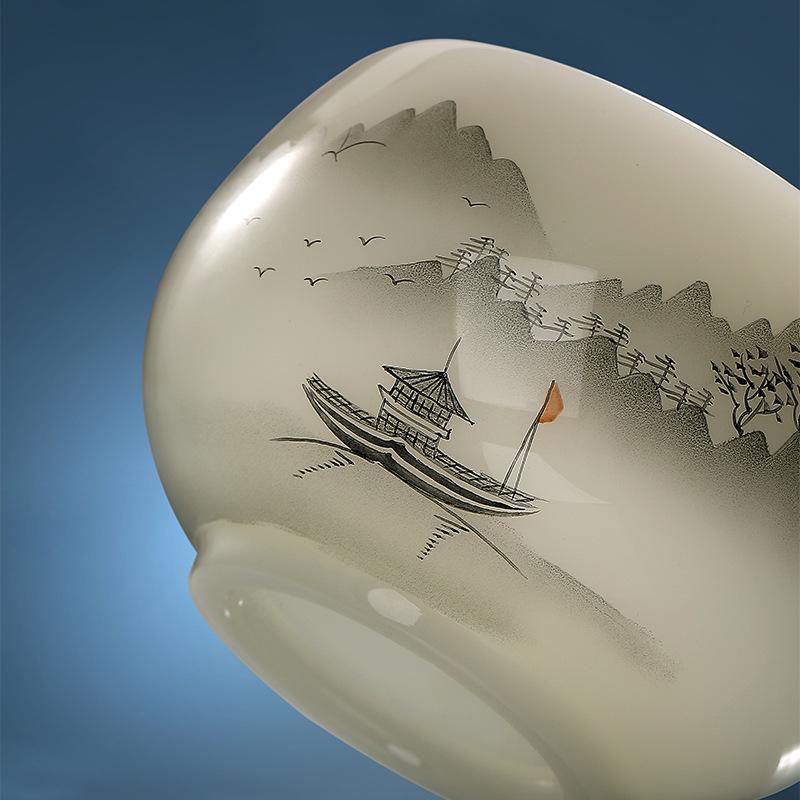 Hand-Painted Jade Ceramic Gongfu Tea Cup - Landscape Design, Perfect for Tea Tasting, Personal Use, or Gift.