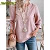 Women's Fashion Casual Solid Color Print Long Sleeve V Neck Blouses & Shirts