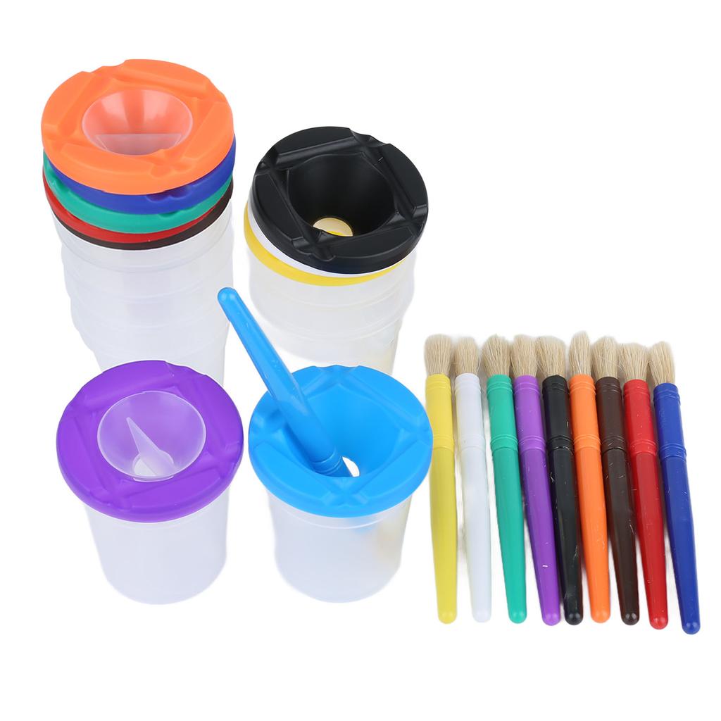 10 Stück Auslaufsichere Farbbecher Kindermalset mit Pinseln für Kleinkinder Kinder Vorschule