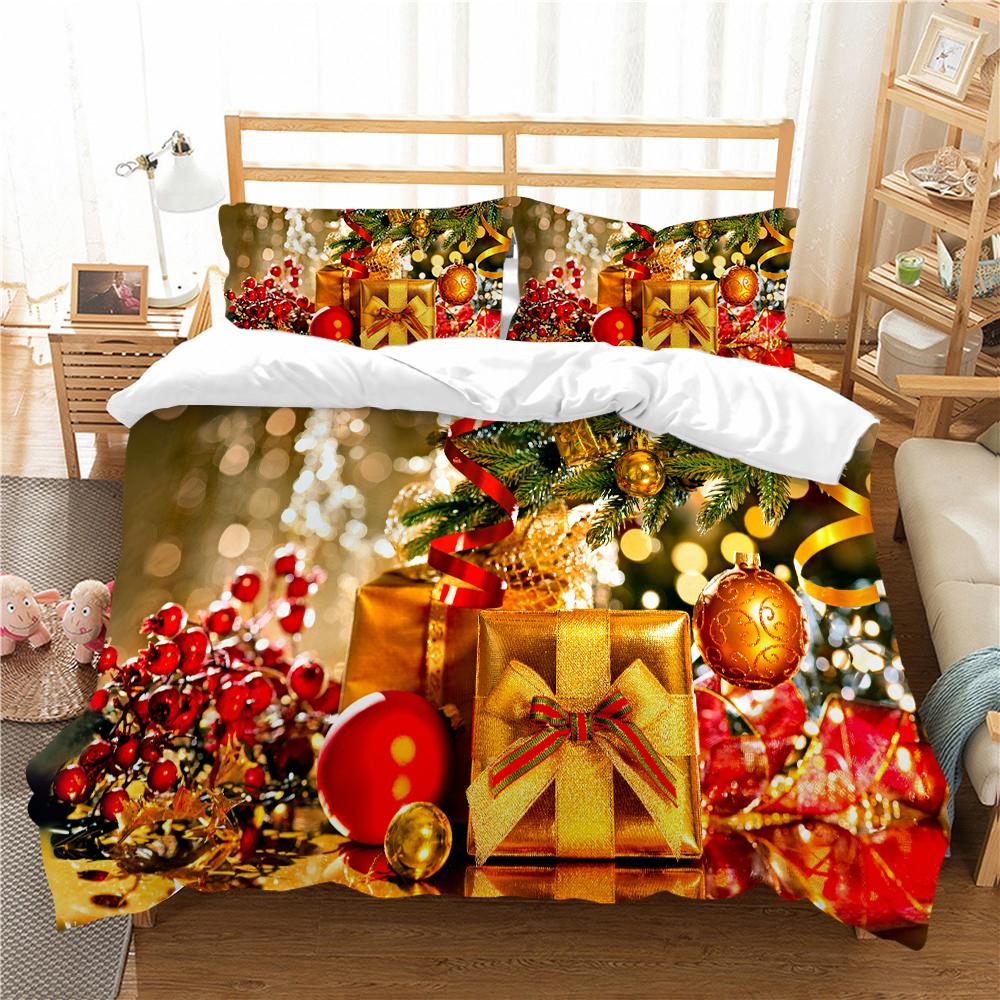 Imprimare 3D de Crăciun Lenjerie de pat de uz casnic Pat de o persoană Pat dublu Față de pernă și husă de pilota 2/3 dormitoare Accesorii de uz casnic