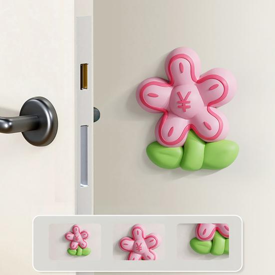 Door Stopper Wall Protector Door Handle Wall Guard Cute Flower Door Shock Absorption Stopper with Adhesive for Doors Protects Wall Surface