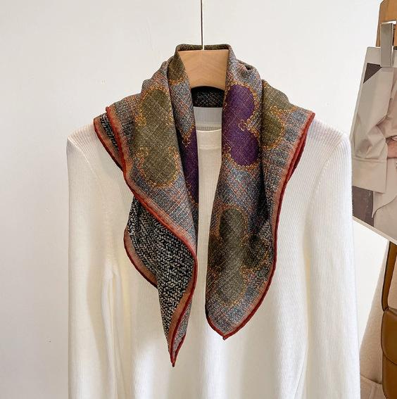 Spring, autumn and winter new high-end silk scarf women's fashion temperament printed shawl double-sided silk scarf
