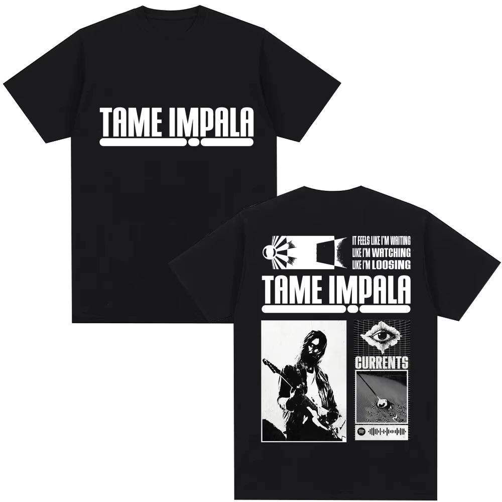 Tame Impala Currents Album Double Sided Graphic T-Shirt Psychedelic Rock Band Unisex Black Cotton T-shirts 4XL