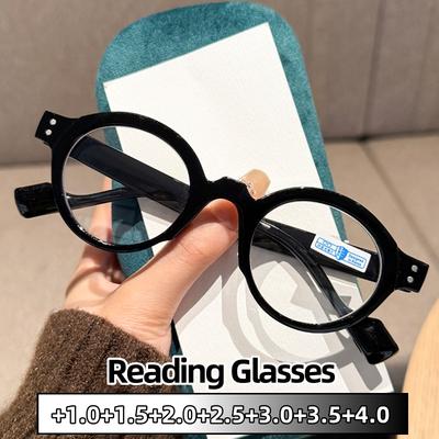 Retro Round Reading Glasses Full Frame HD Blue Light Blocking Durable Eyewear +1.0 To +4.0 Fashionable