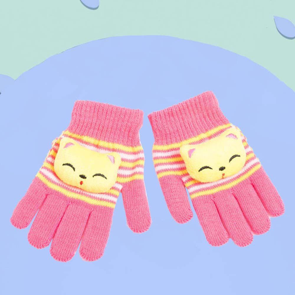

Girls Warm Outdoor Sports Winter Knitting Mittens Full Finger Gloves Printed Stripe Kids Mittens рожевий