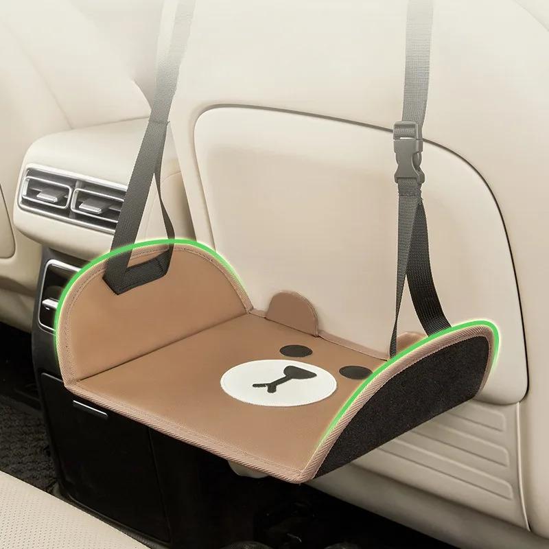 Cute Bear Design Portable Car Back Seat Foot Rest, Adjustable Straps Vehicle Footstool for Business and Travel Comfort