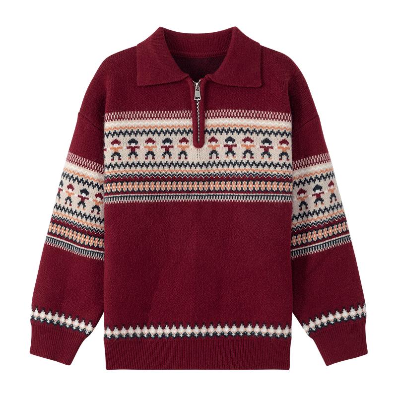 Jungen Fair Isle Strick Polo Pullover