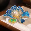 Elegant Peony Flower Brooch with Pearl and Enamel In Purple and Gold