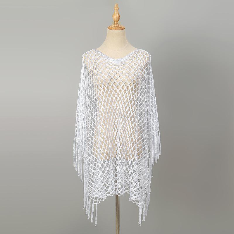 Seaside knitted monochrome mesh vacation sunscreen sunscreen sexy summer hollow beach shawl women