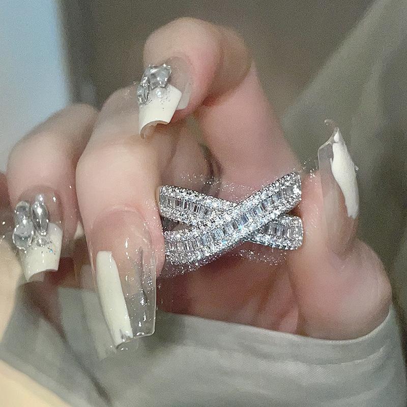 Light Luxury High-End Feeling Full Of Diamonds Zir*****Pen Ring Cold Wind Personality Niche Design Feeling Ring Woman