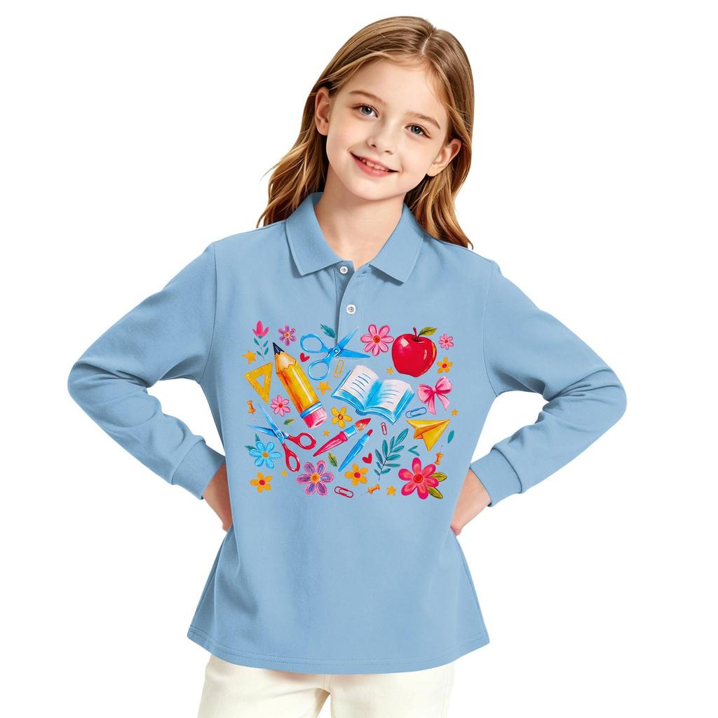 Girls' Long Sleeve Printed School Uniform Casual Top