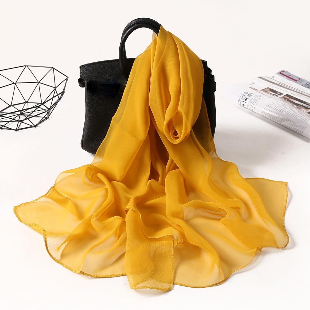 Elegant Chiffon Women Scarf Thin Soft Long Shawls and Wraps Breathable Solid Color Beach Sunscreen Hijab жёлтый