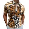 Zebra & Tropical Print Short Sleeve Zip-up Polo, Stylish Casual Top