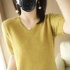 Women's Early Spring V-Neck Knit Short-Sleeve Solid Top - Age-Reducing, Simple, and Elegant Design