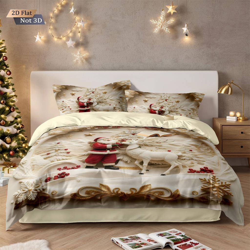 3 imitation relief Santa Claus Merry Christmas print coreless bedding set multi size bedroom bedding decoration machine washable