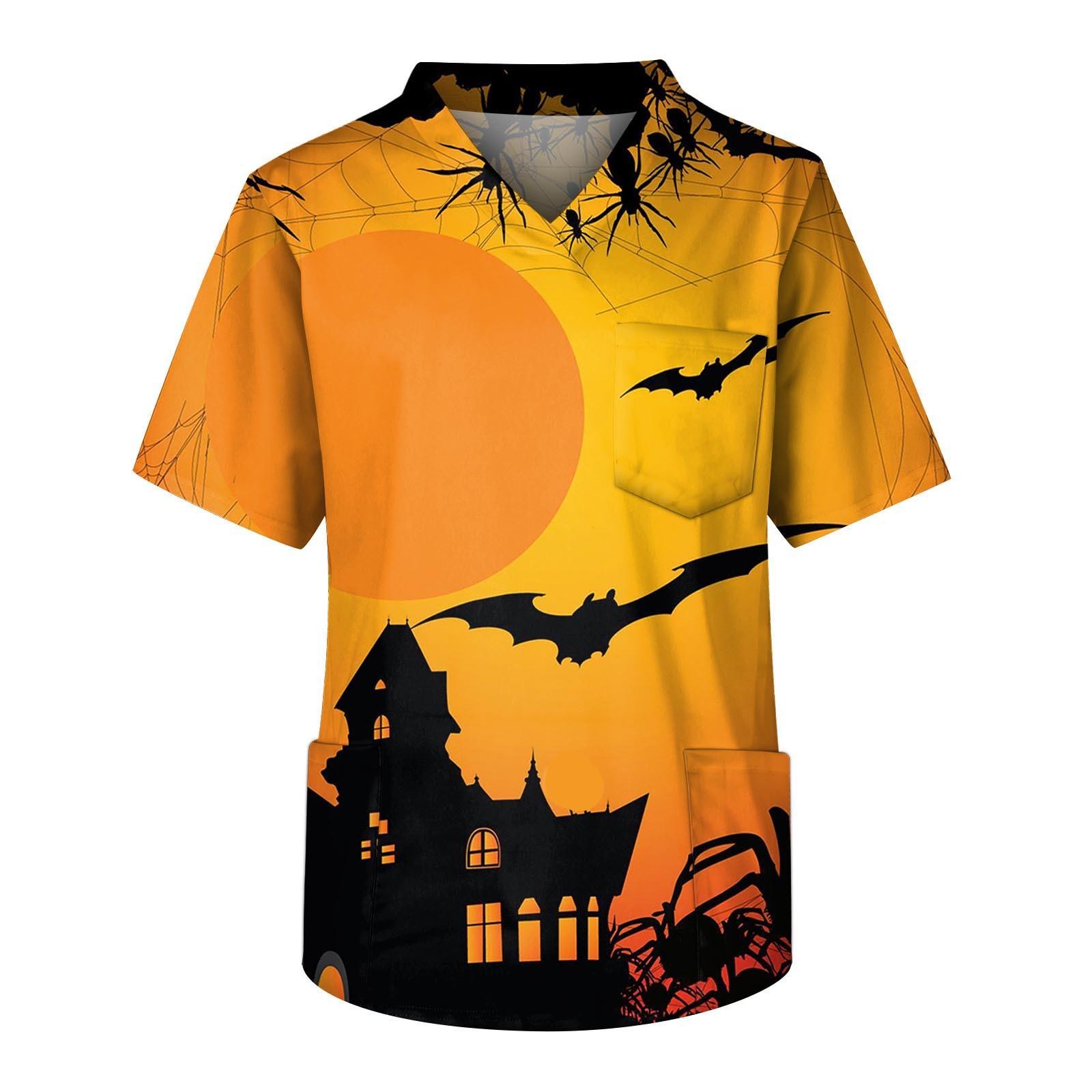 

Мужской топ с короткими рукавами и V-образным вырезом на Хэллоуин с принтом нагрудного кармана XL жёлтый