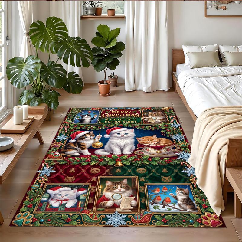 Christmas Printed Square Area Rug Soft Non Slip Floor Carpet For Bedroom Holiday Gift