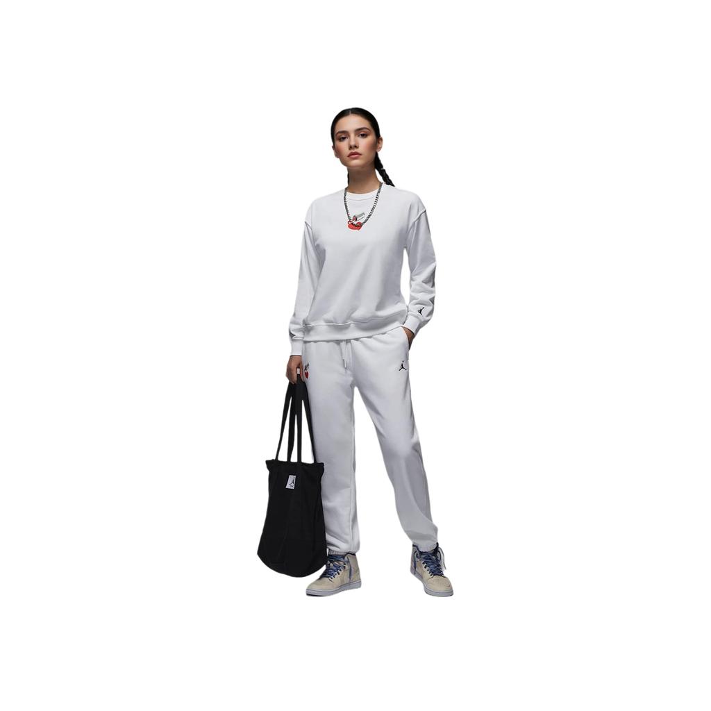 Jordan Brooklyn Fleece Casual Soft Crew Neck Pullover Long Sleeve Sweatshirt Women Tops White HV9371100