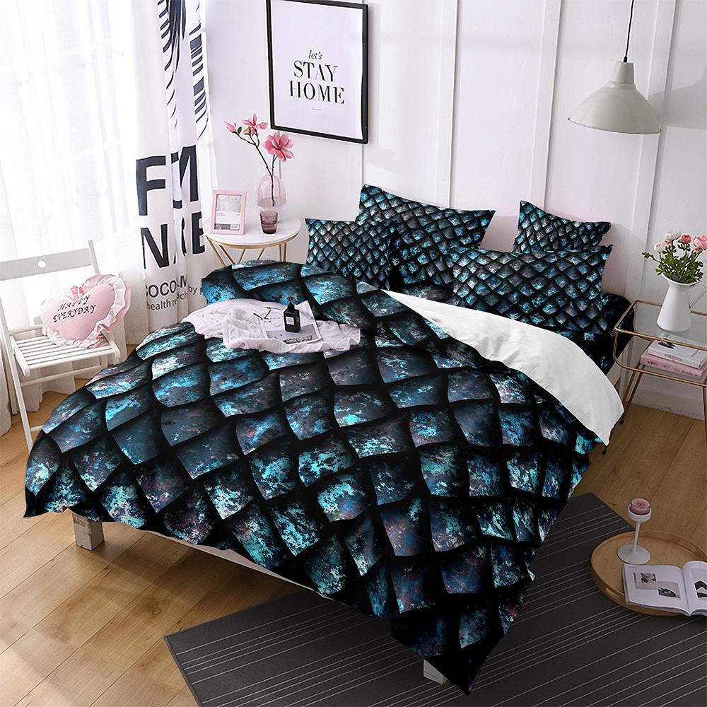 Dragon Scale Bedding Duvet Cover Set King Queen Size Wild Animal Skin Bedding Set Glitter Psychedelic Animal Comforter Cover