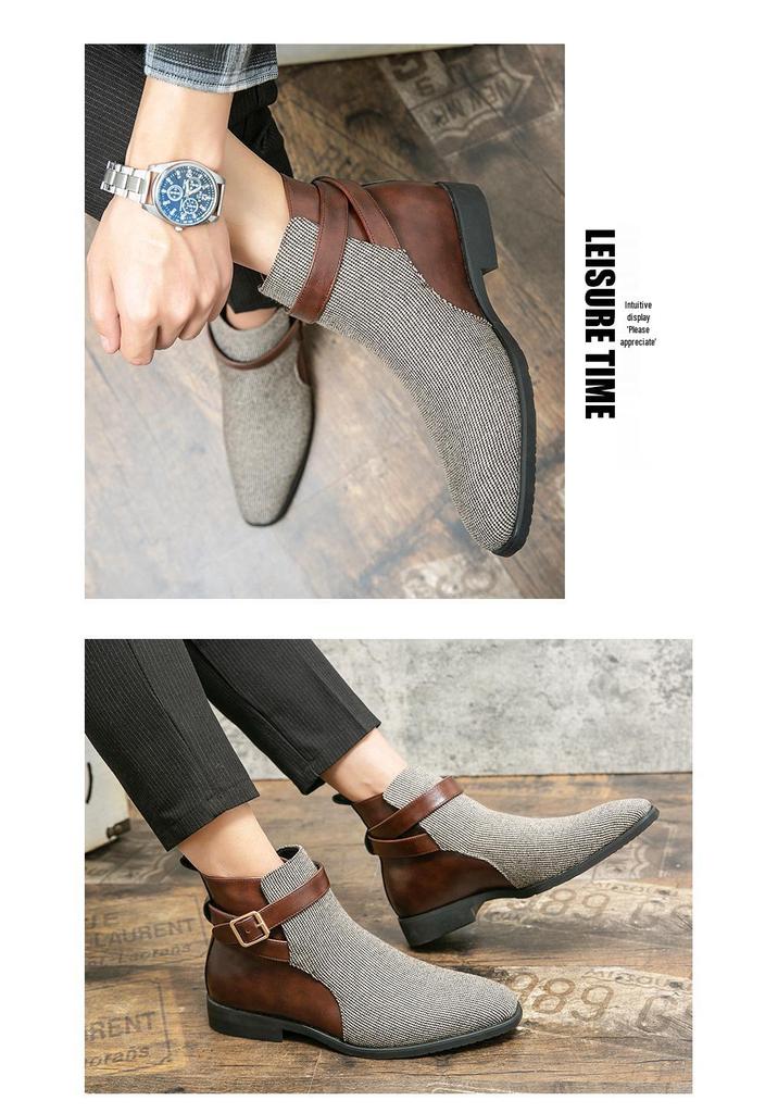 Men's Plus Size High-Top Leather Boots: Korean Style Trendy British Casual Retro Design