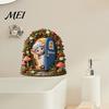 Wooden Crafts Decoration Fairy Garden Decoration, Tree Hollow Cottage Door with High-Definition Elf Light UV Printing, Waterproof Acrylic Outdoor