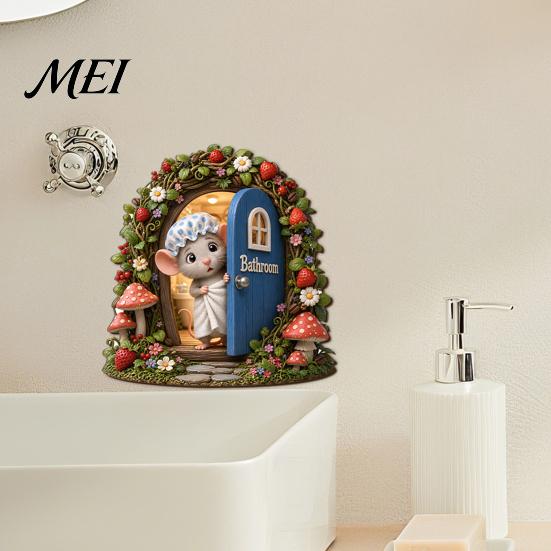 Wooden Crafts Decoration Fairy Garden Decoration, Tree Hollow Cottage Door with High-Definition Elf Light UV Printing, Waterproof Acrylic Outdoor