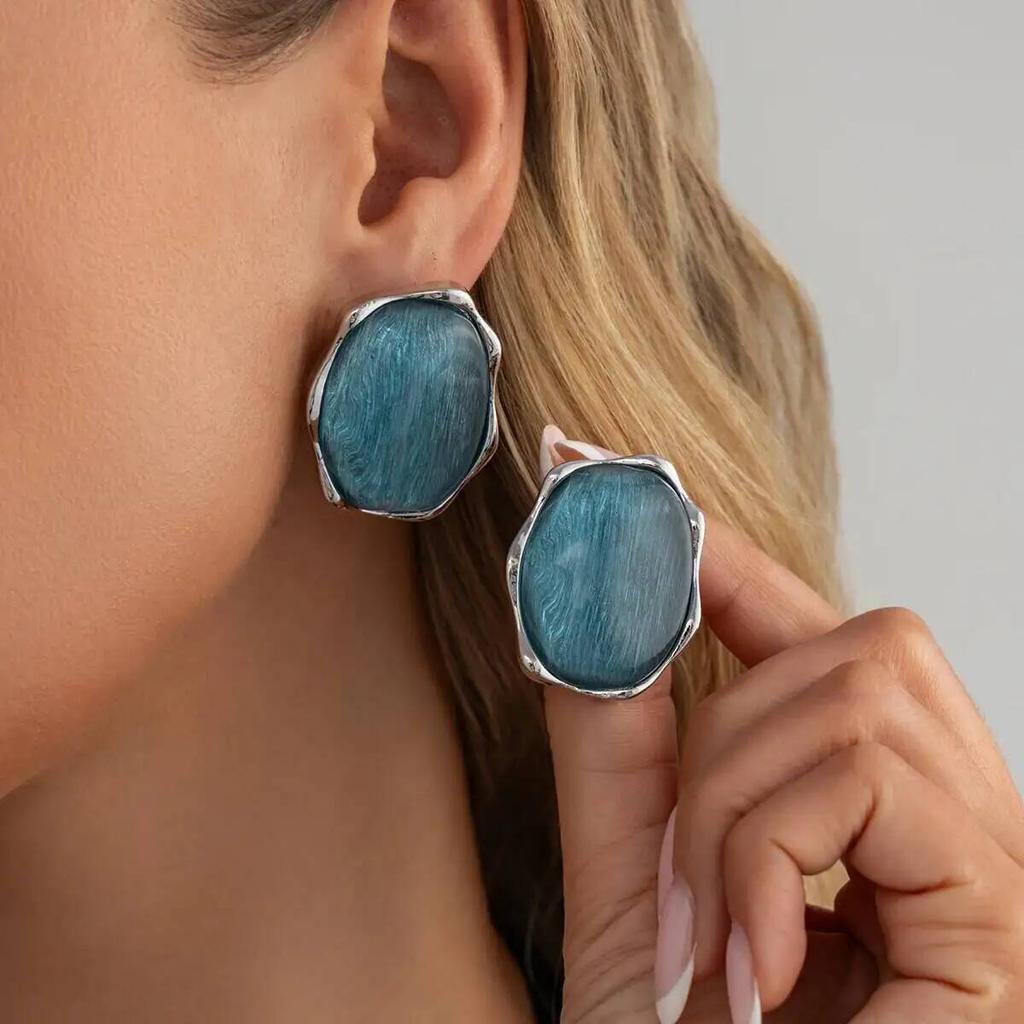 SHIXIN Vintage Irregular Resin Stud Earrings for Women Luxury Summer Bohemian Acrylic Earring Valentine's Day Jewelry Accessory